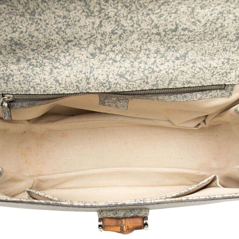 Gucci B Gucci Gray Calf Leather Large Speckled New Bamboo Top Handle Bag Italy