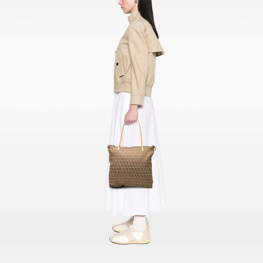 Fendi B Fendi Brown Light Brown Canvas Fabric Zucchino Tote Italy