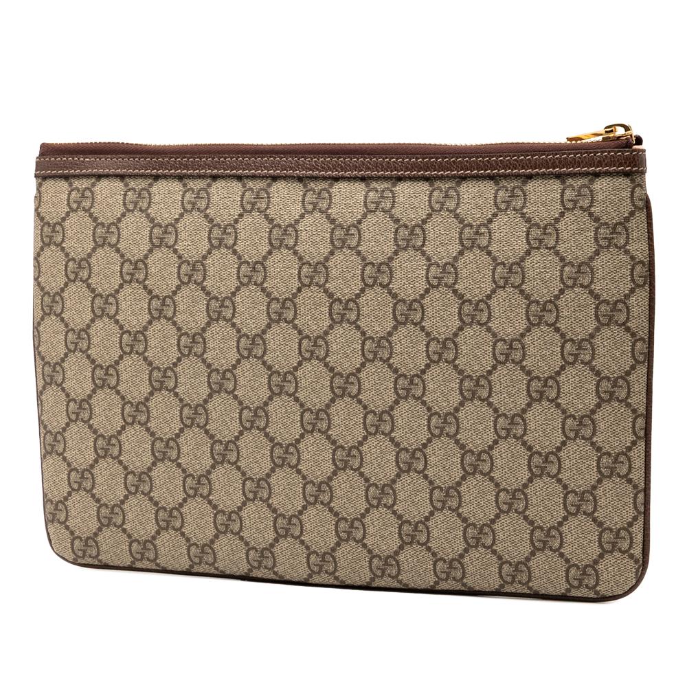 Gucci AB Gucci Brown Beige Coated Canvas Fabric GG Supreme Web Ophidia Clutch Italy