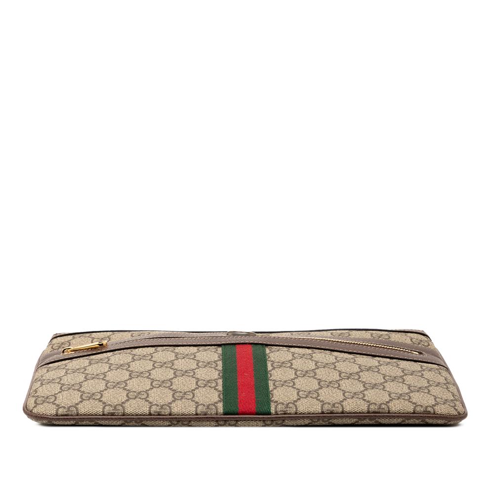 Gucci AB Gucci Brown Beige Coated Canvas Fabric GG Supreme Web Ophidia Clutch Italy