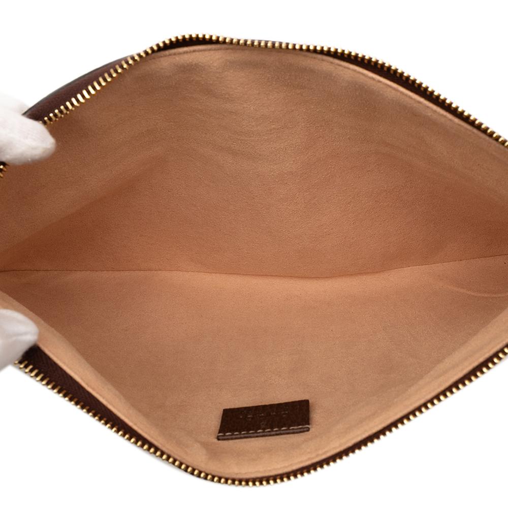 Gucci AB Gucci Brown Beige Coated Canvas Fabric GG Supreme Web Ophidia Clutch Italy