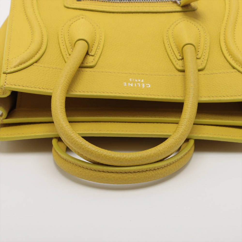 Celine Luggage Nano Drummed Calfskin Leather 2-Ways Tote Bag Yellow