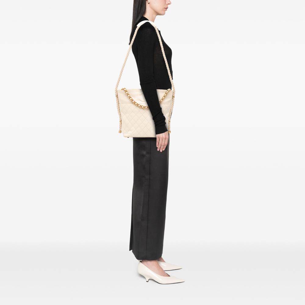 Chanel B Chanel White Ivory Calf Leather Crumpled skin En Vogue Rope Satchel Italy