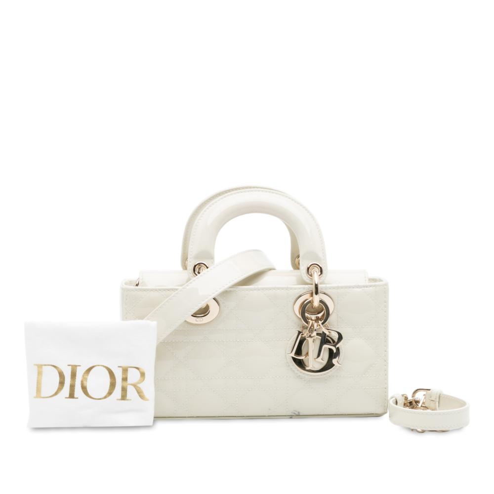 Christian Dior B Dior White Patent Leather Leather Small Patent Cannage Lady D Joy Italy