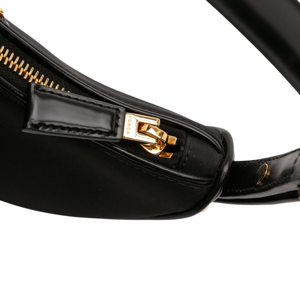 Prada B Prada Black Nylon Fabric Small Re and Leather Arque Satchel Italy
