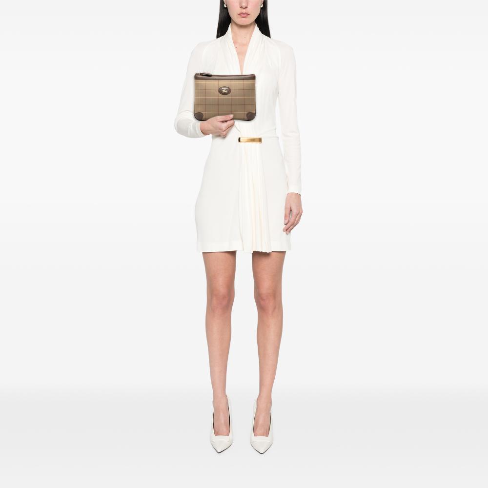 Burberry B Burberry Brown Light Brown Canvas Fabric Vintage Check Clutch United Kingdom