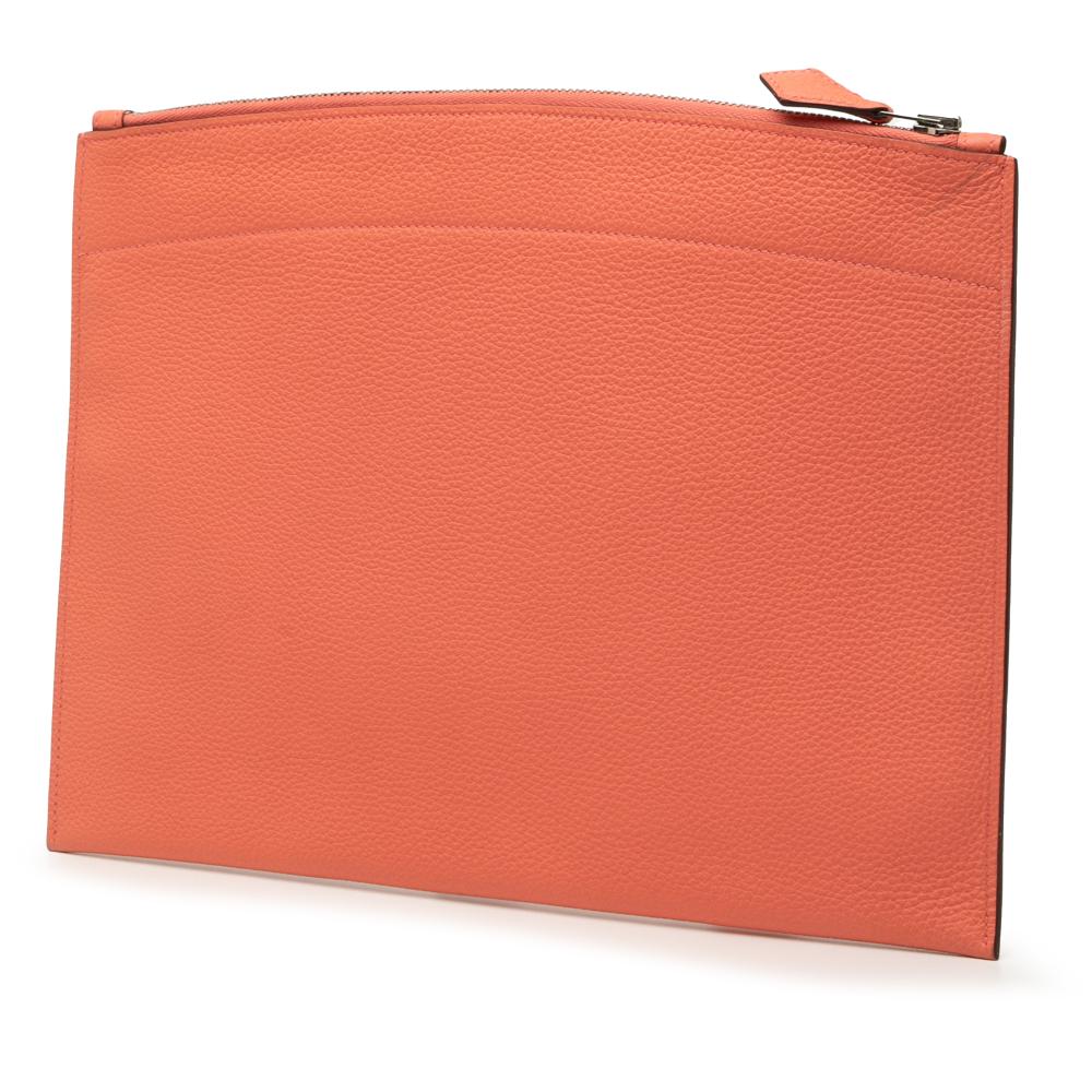 Hermès AB Hermès Orange Calf Leather Medium Togo Bazar Pouch France