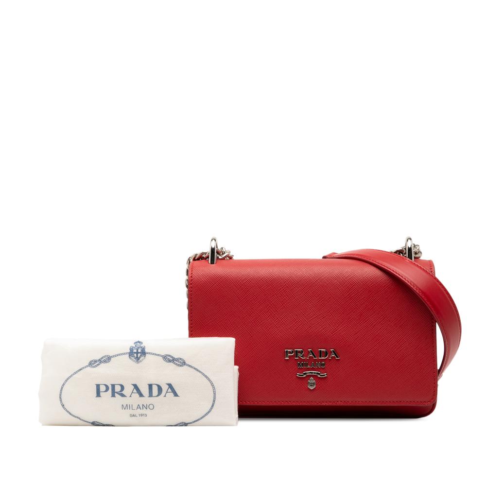 Prada AB Prada Red Saffiano Leather and City Calf Chain Crossbody Italy