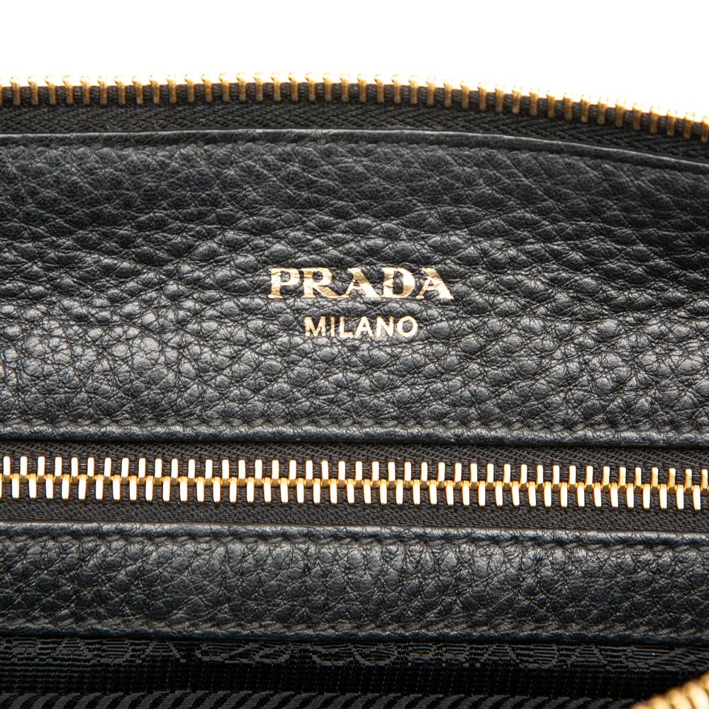 Prada B Prada Black Calf Leather Vitello Daino Zip Top Satchel Romania