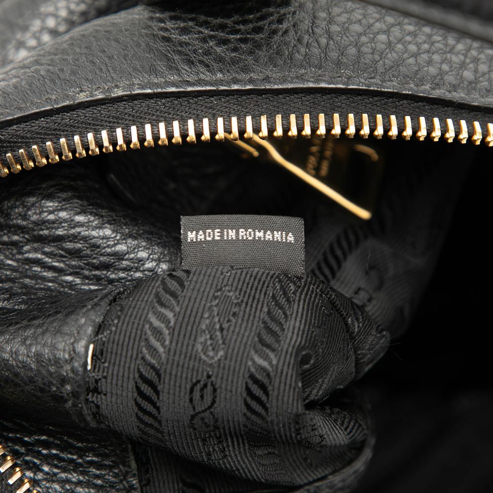Prada B Prada Black Calf Leather Vitello Daino Zip Top Satchel Romania