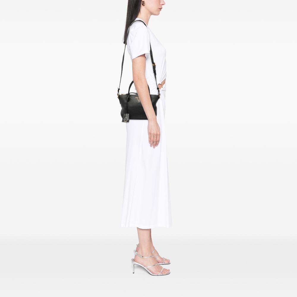 Prada B Prada Black Calf Leather Vitello Daino Zip Top Satchel Romania