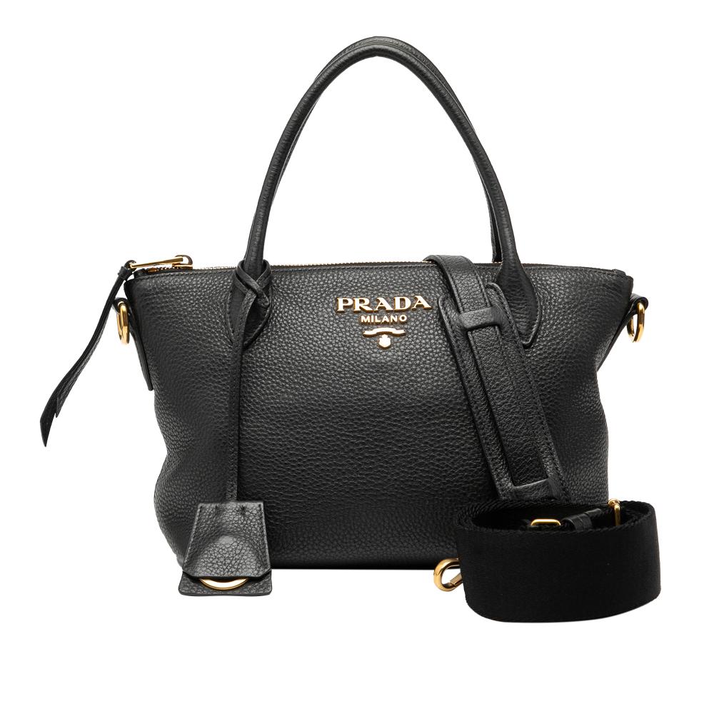 Prada B Prada Black Calf Leather Vitello Daino Zip Top Satchel Romania