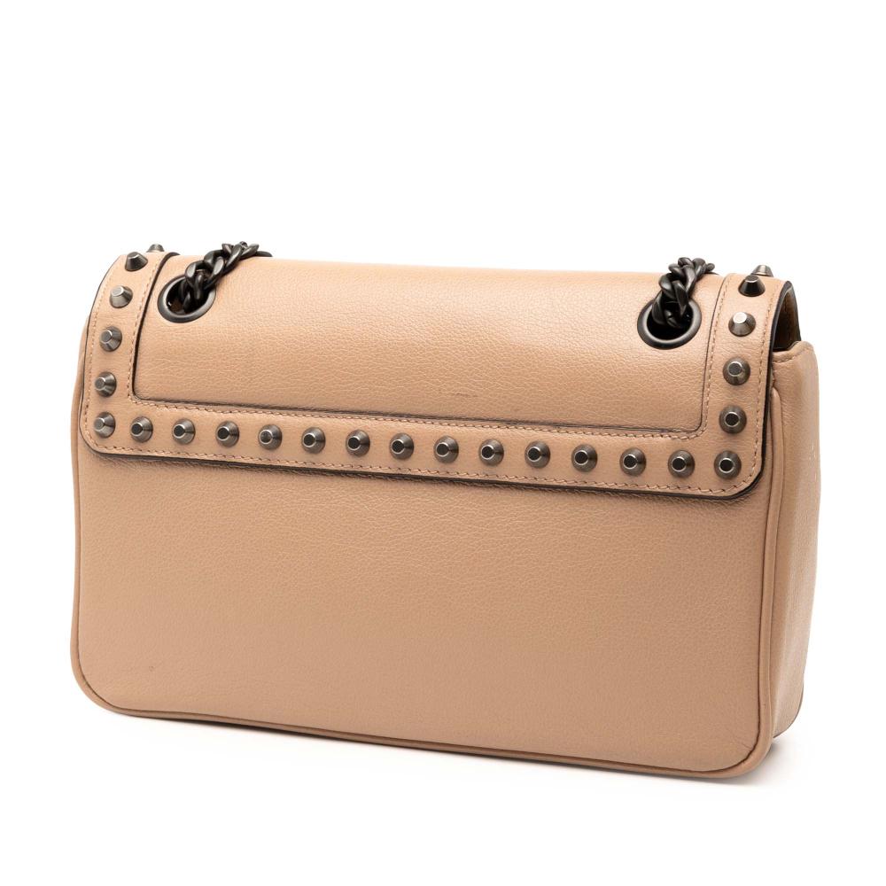 Prada B Prada Brown Beige Calf Leather Glace skin Studded Crossbody Italy