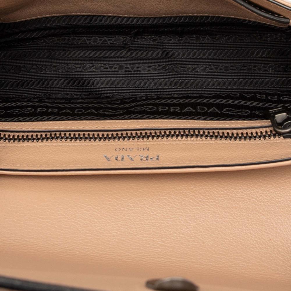 Prada B Prada Brown Beige Calf Leather Glace skin Studded Crossbody Italy