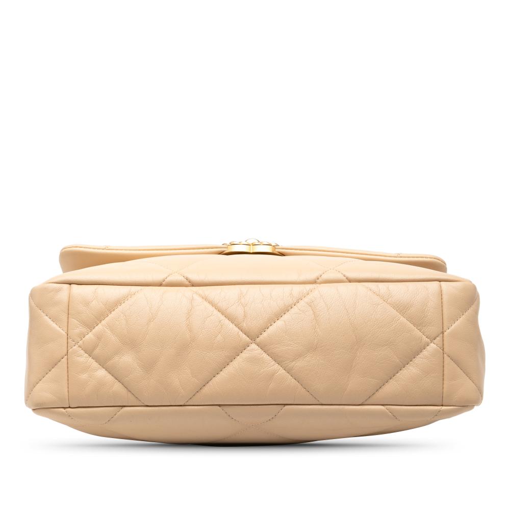 Chanel B Chanel Brown Beige Lambskin Leather Leather Large Lambskin 19 Flap France