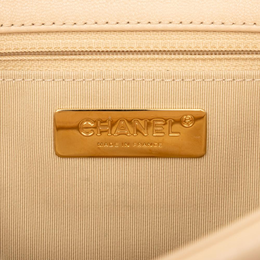 Chanel B Chanel Brown Beige Lambskin Leather Leather Large Lambskin 19 Flap France