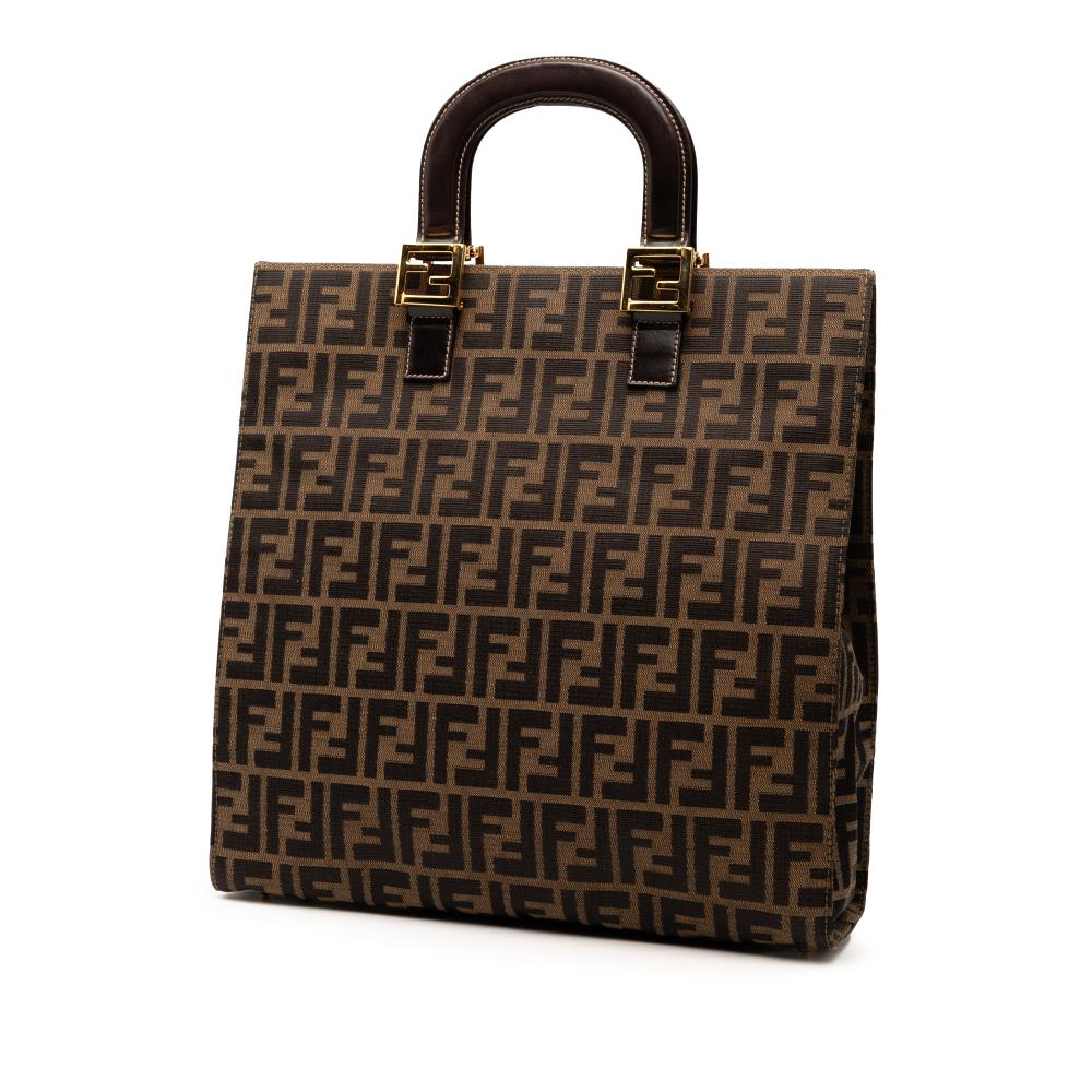 Fendi B Fendi Brown Canvas Fabric Zucca Twins Tote Italy