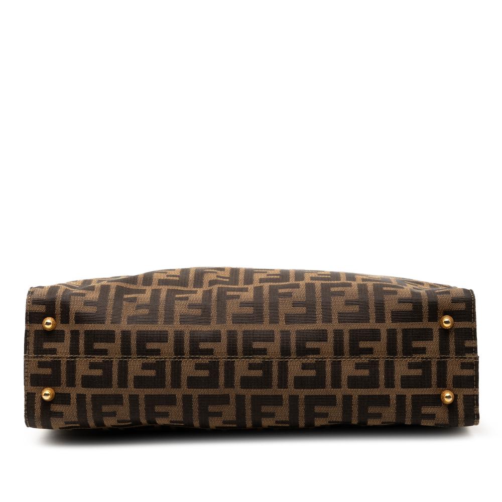 Fendi B Fendi Brown Canvas Fabric Zucca Twins Tote Italy
