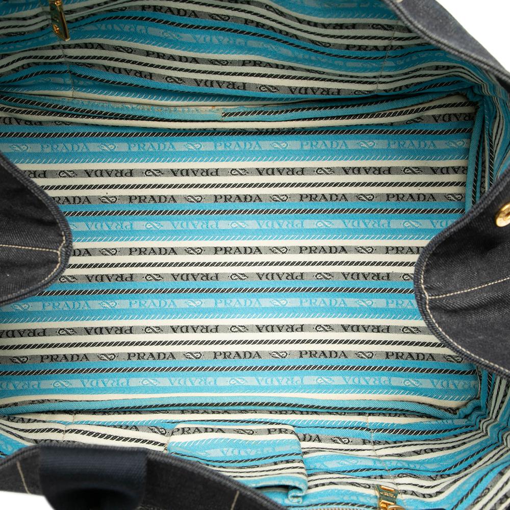 Prada B Prada Black Denim Fabric Large Canapa Logo Satchel Turkey