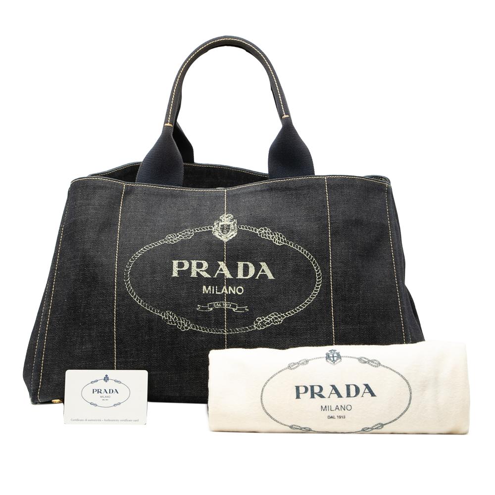 Prada B Prada Black Denim Fabric Large Canapa Logo Satchel Turkey