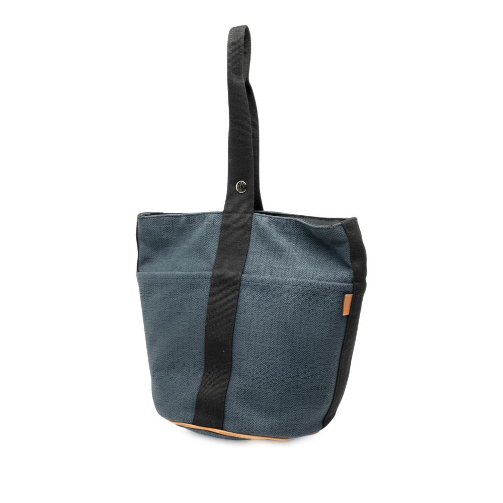 Hermès B Hermès Blue Dark Blue with Black Canvas Fabric Toile Saxo MM France