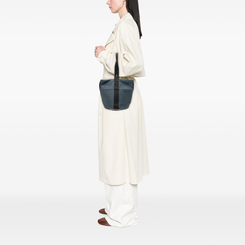 Hermès B Hermès Blue Dark Blue with Black Canvas Fabric Toile Saxo MM France