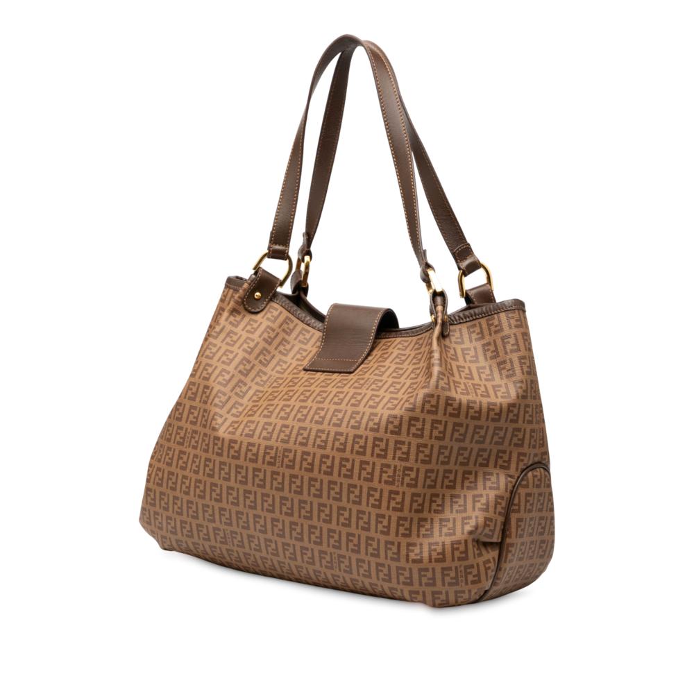 Fendi B Fendi Brown Coated Canvas Fabric Zucchino Spalmati Chiusura Tote Italy