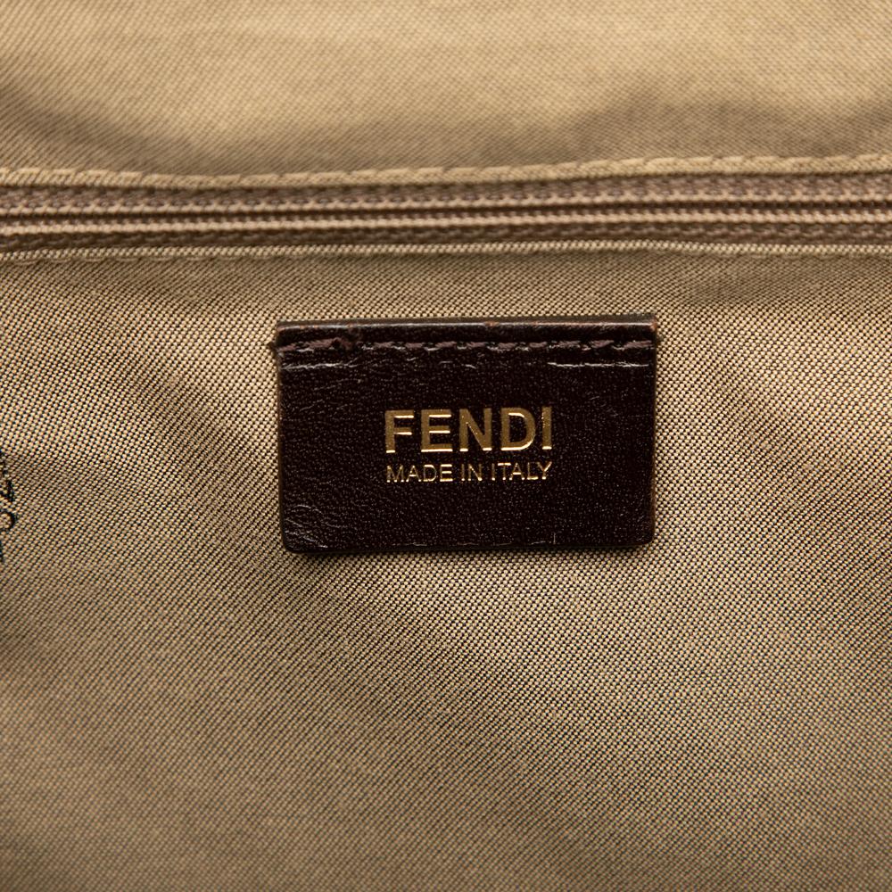 Fendi B Fendi Brown Coated Canvas Fabric Zucchino Spalmati Chiusura Tote Italy