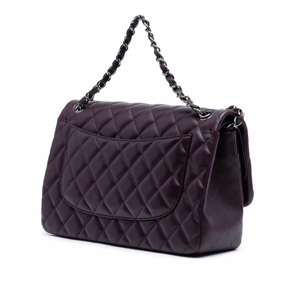 Chanel Classic Double Flap Jumbo Lambskin Leather Matelassè Handbag Purple