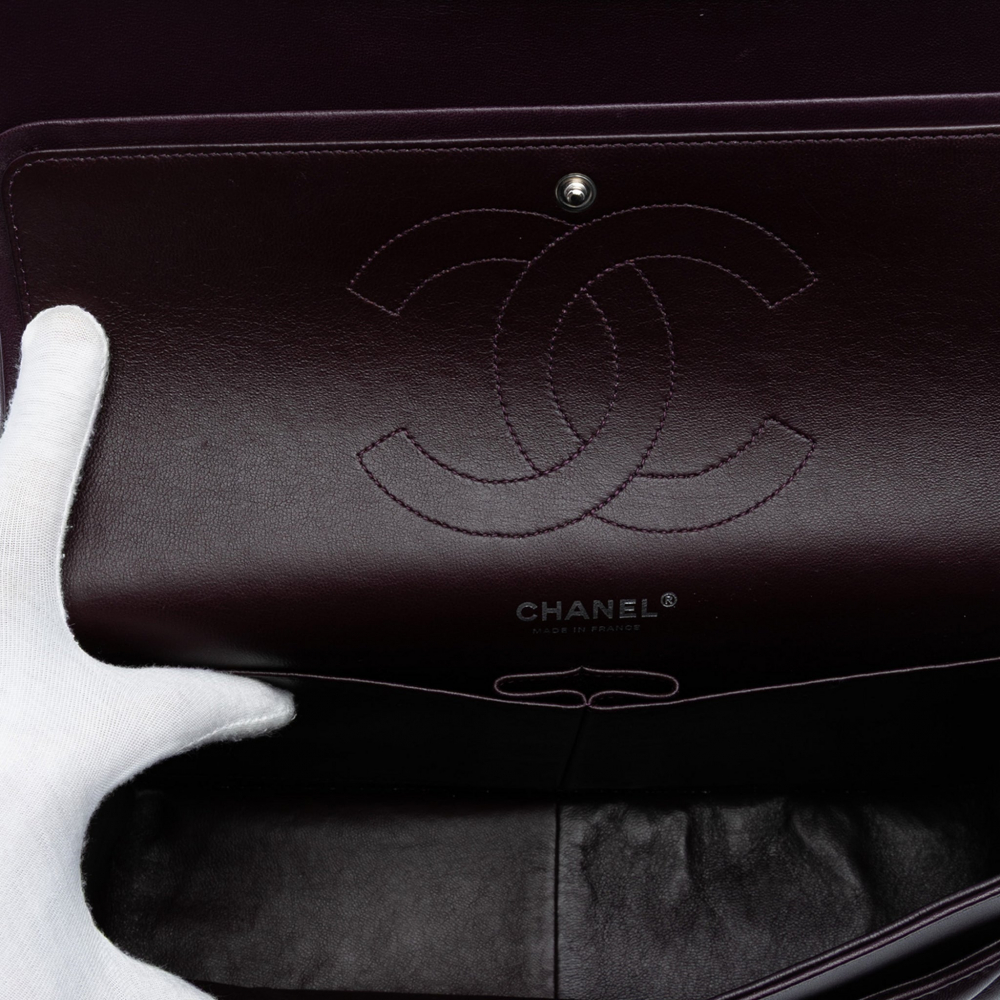Chanel Classic Double Flap Jumbo Lambskin Leather Matelassè Handbag Purple