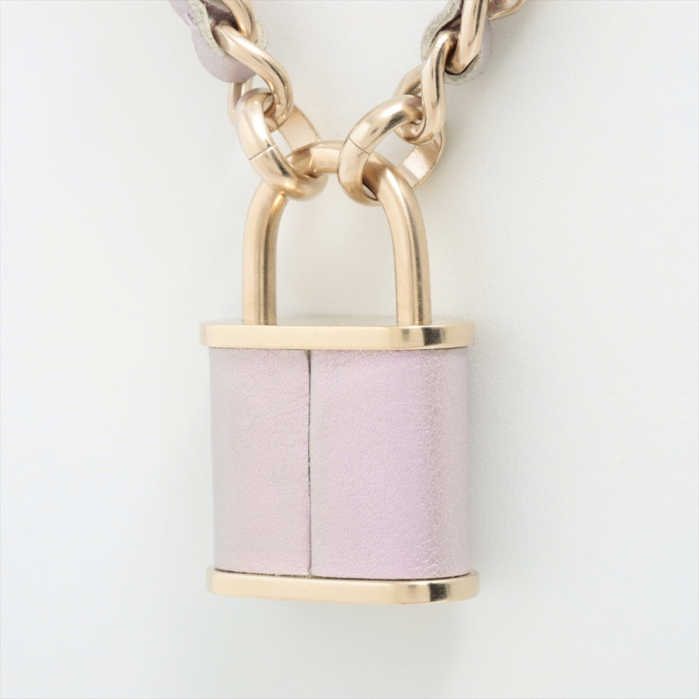 Chanel Coco Chain Necklace Padlock Purple Leather Gold
