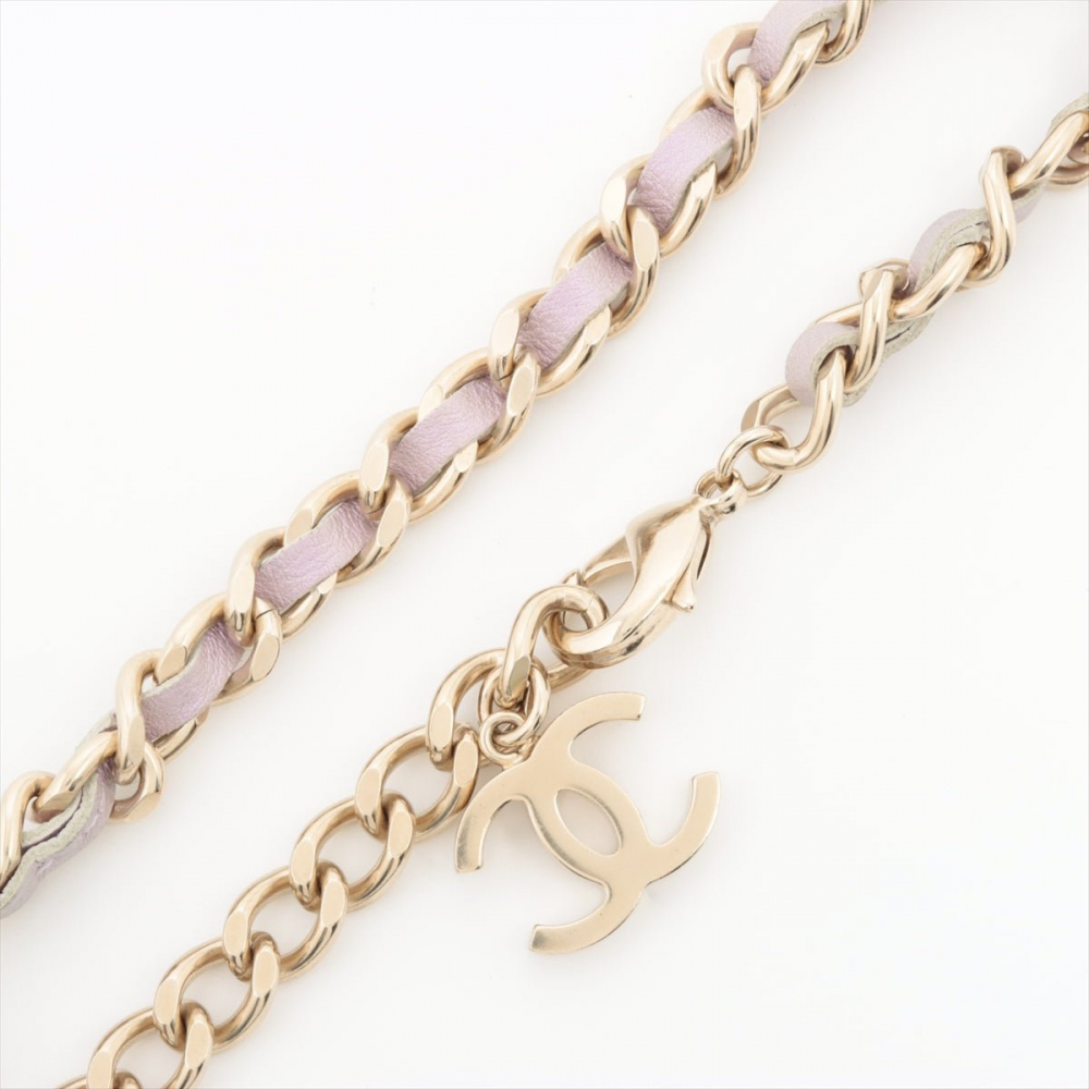 Chanel Coco Chain Necklace Padlock Purple Leather Gold