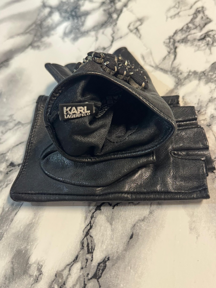 Karl Lagerfeld schwarze Lederhandschuhe mit Kristallen
