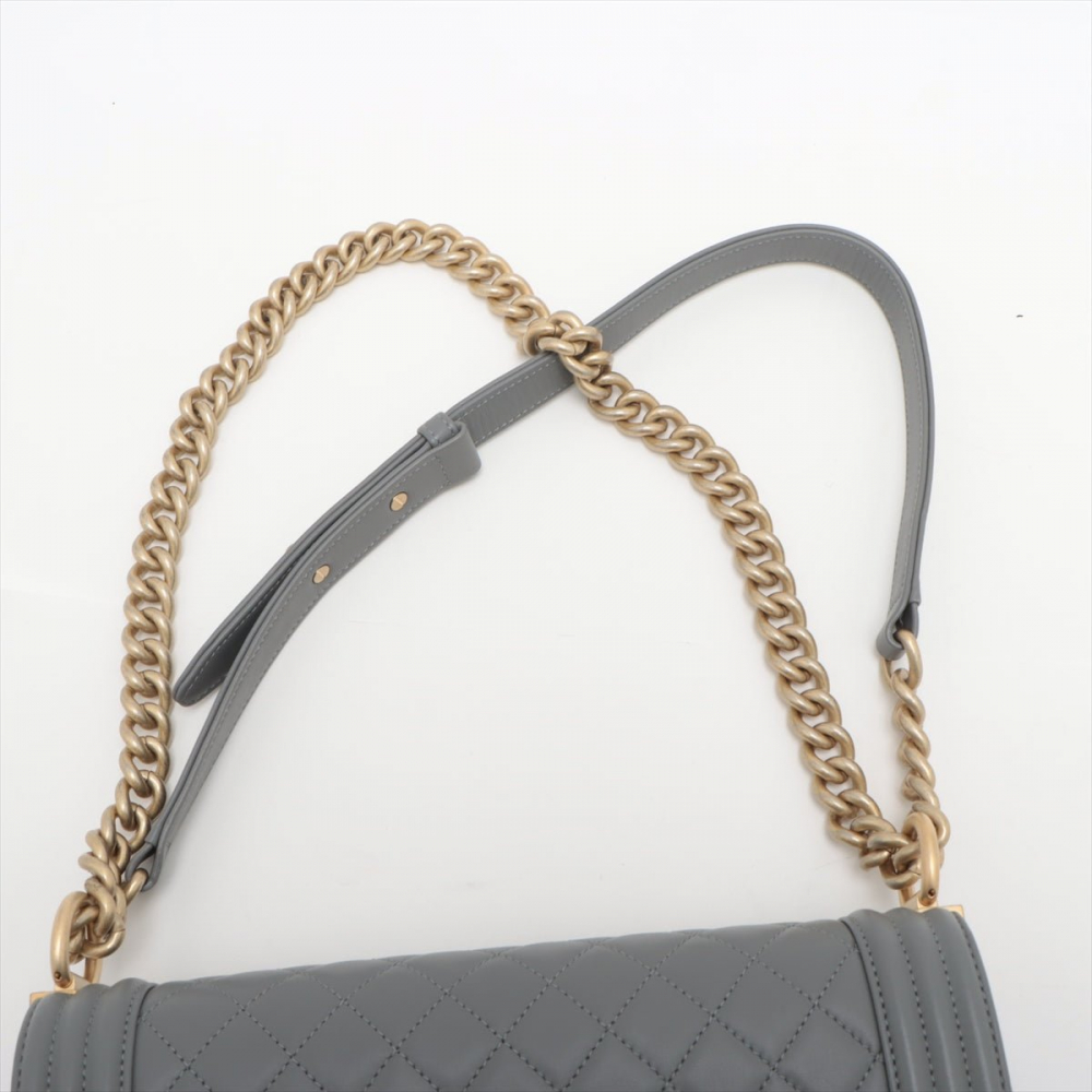 Chanel Boy Medium Quilted Lambskin Leather  Bag Grey
