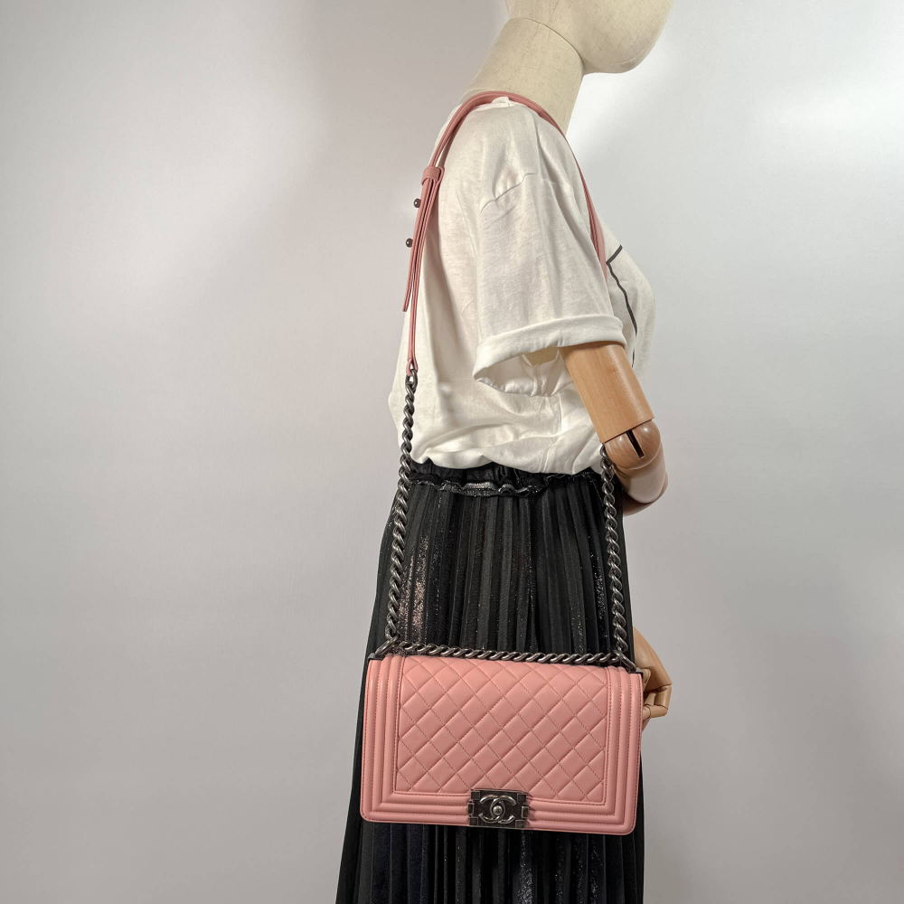Chanel Boy Medium Quilted Lambskin Leather  Bag Pink