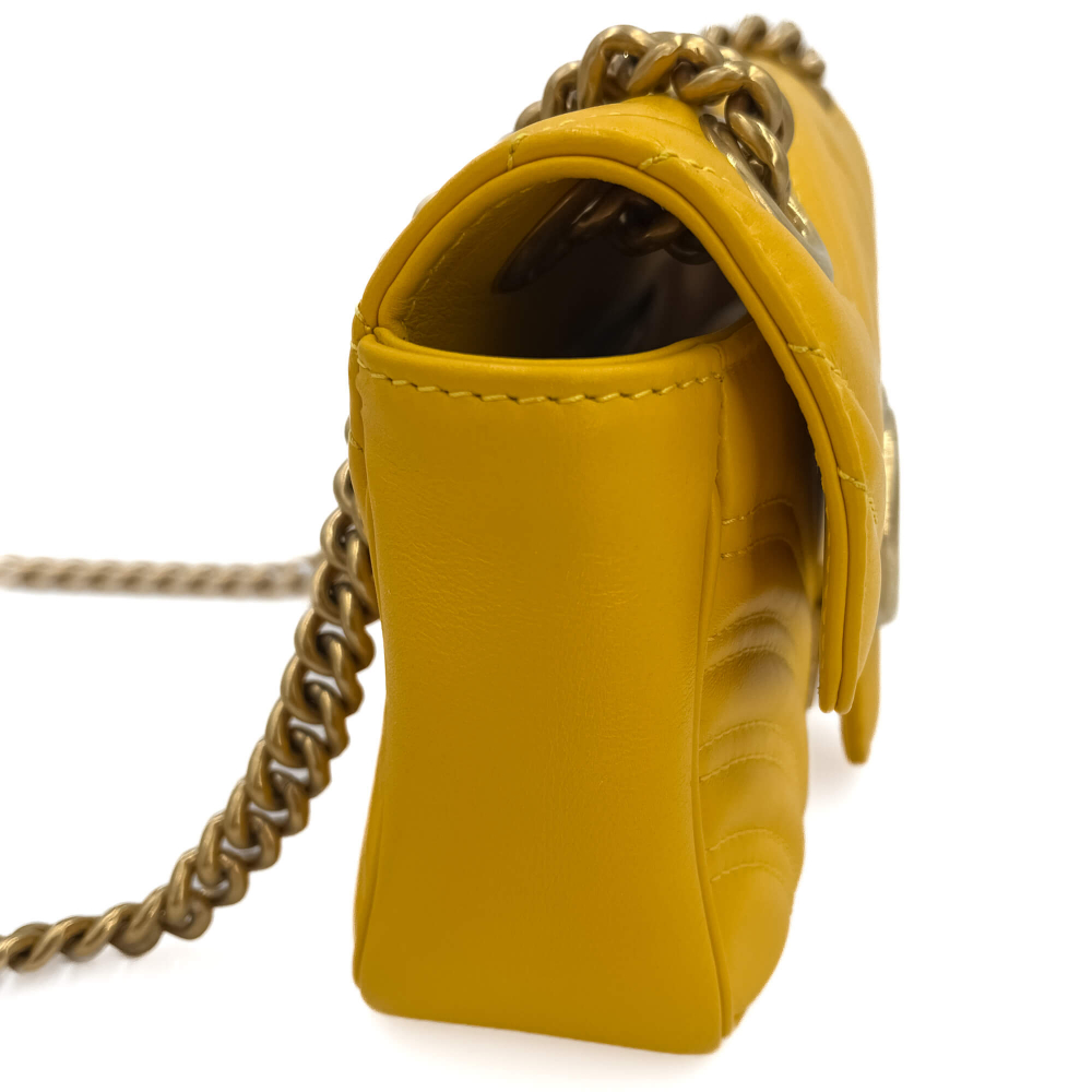 Gucci GG Marmont Mini Chevron Leather Flap Bag Yellow