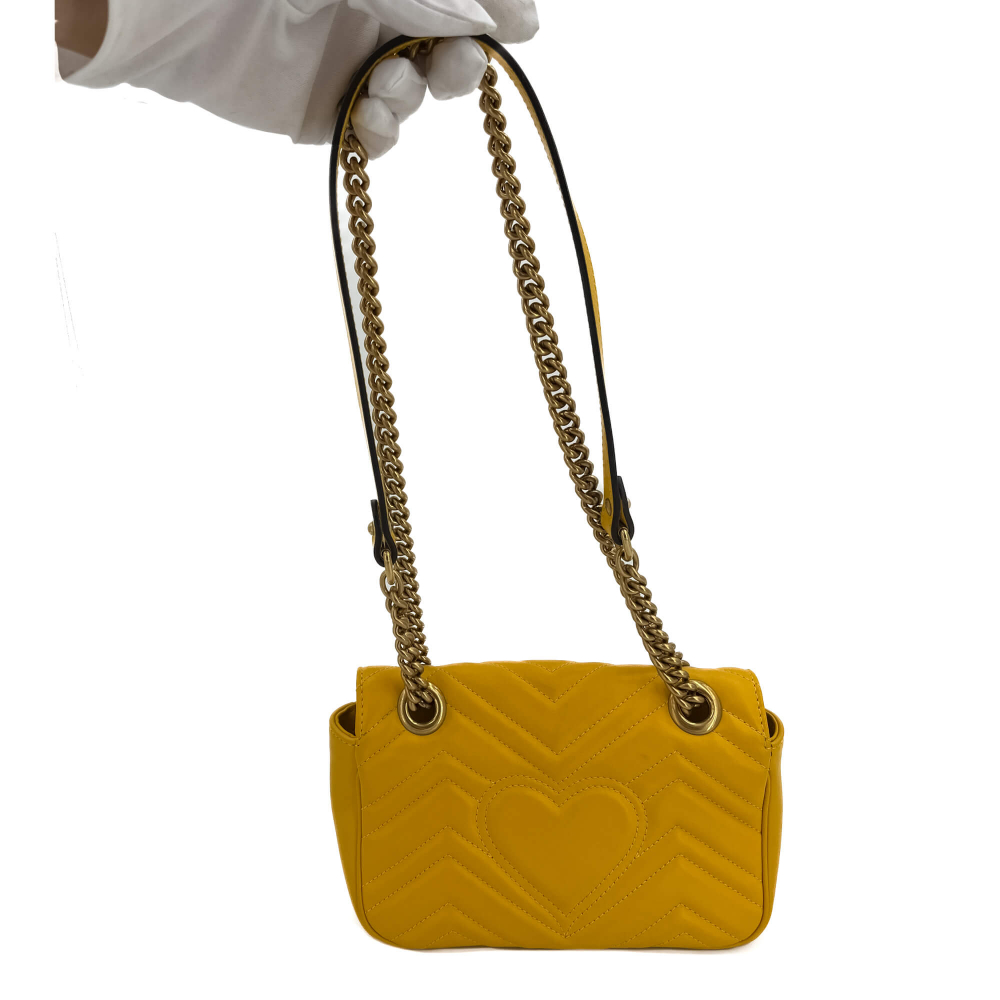 Gucci GG Marmont Mini Chevron Leather Flap Bag Yellow