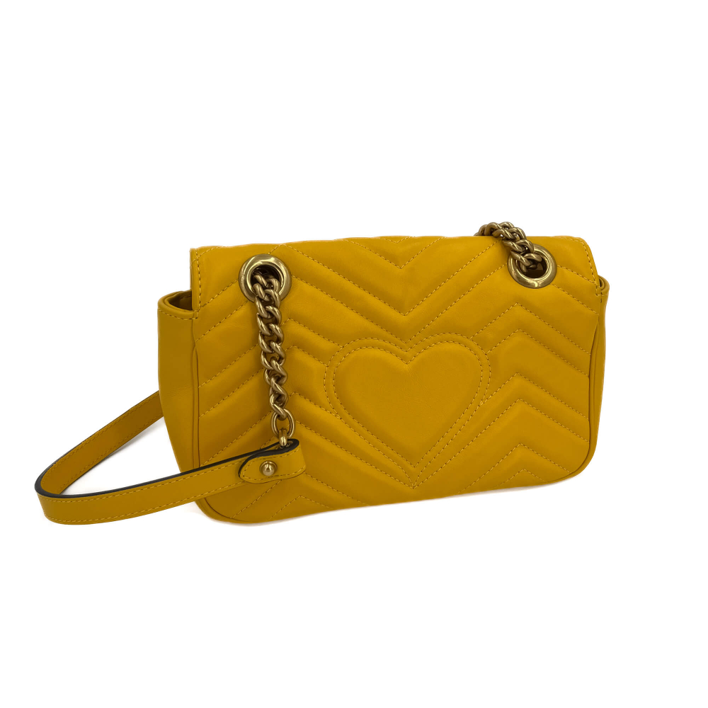 Gucci GG Marmont Mini Chevron Leather Flap Bag Yellow