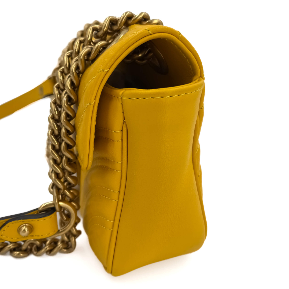 Gucci GG Marmont Mini Chevron Leather Flap Bag Yellow