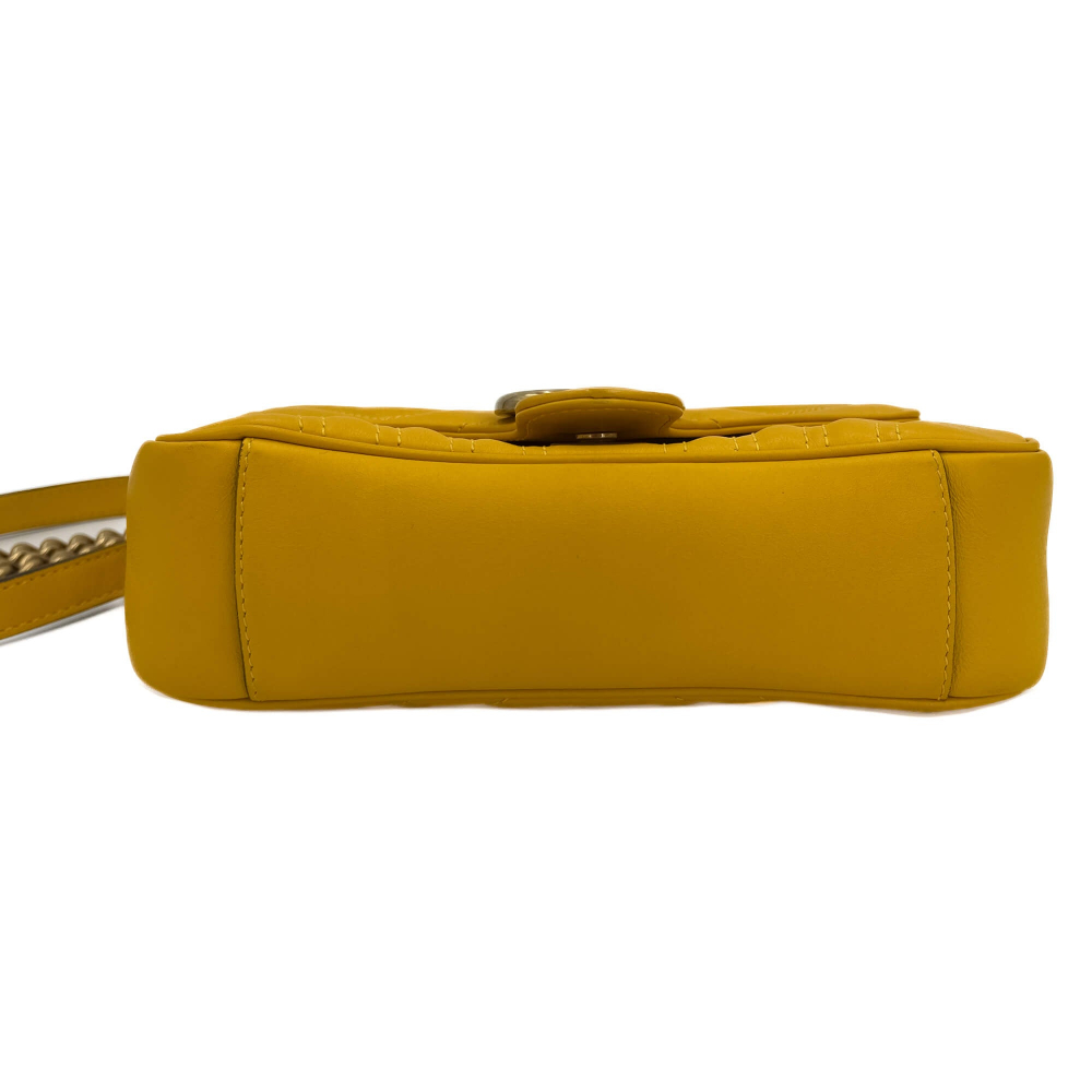 Gucci GG Marmont Mini Chevron Leather Flap Bag Yellow