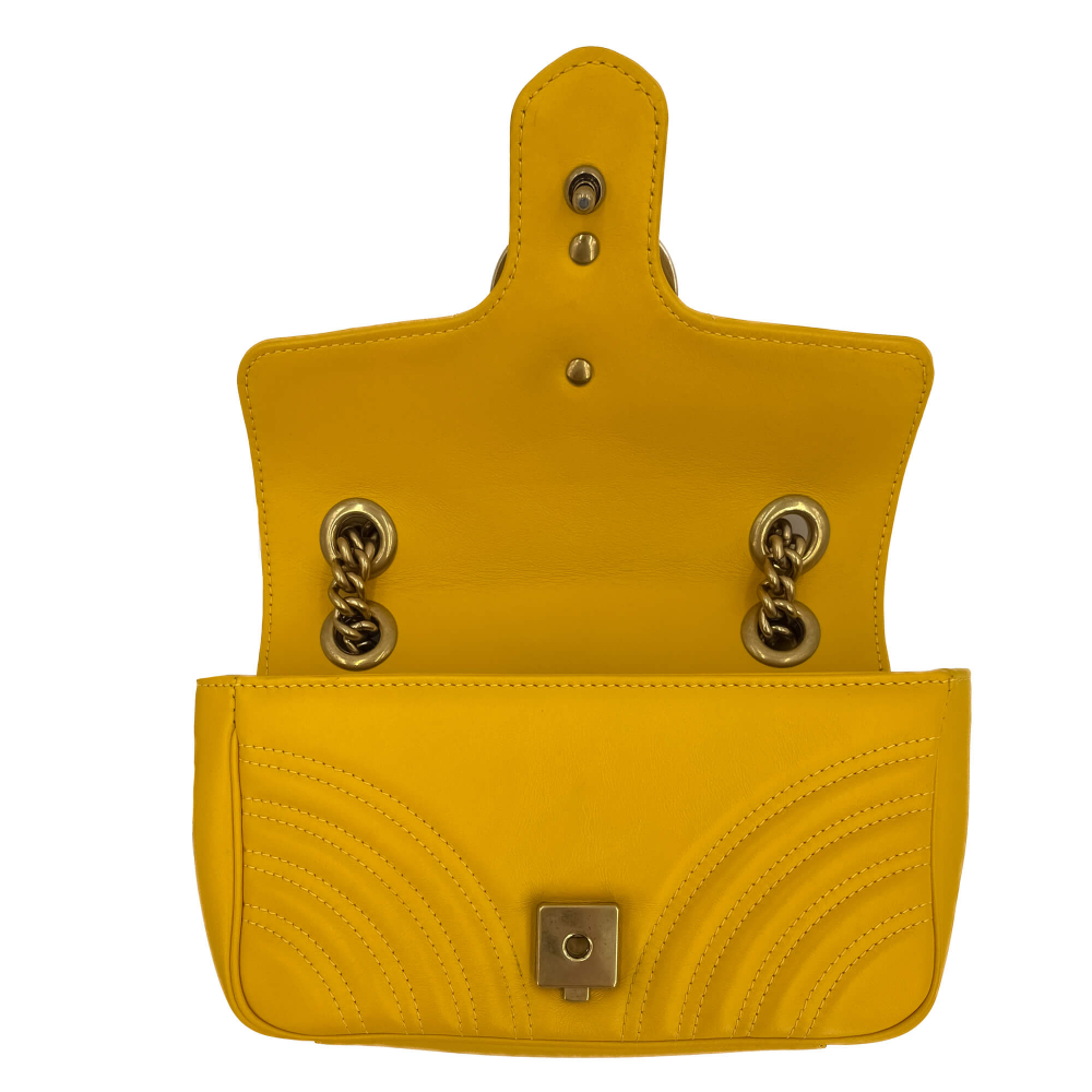 Gucci GG Marmont Mini Chevron Leather Flap Bag Yellow