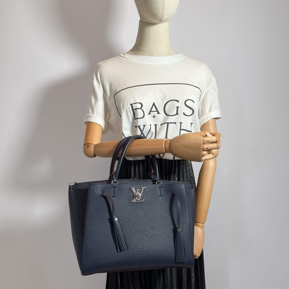 Louis Vuitton LockMeTo Calfskin Grained Leather 2-Ways Tote Bag Navy