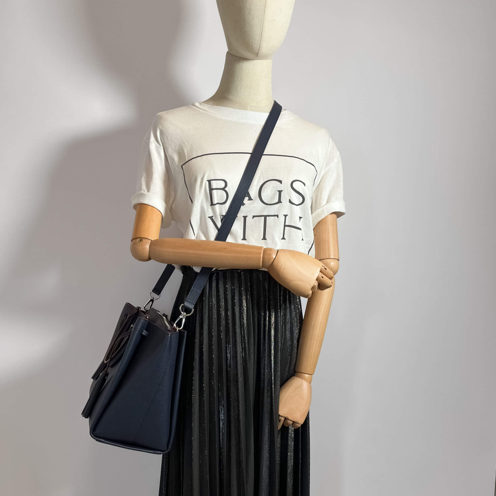 Louis Vuitton LockMeTo Calfskin Grained Leather 2-Ways Tote Bag Navy