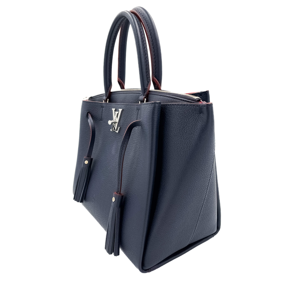 Louis Vuitton LockMeTo Calfskin Grained Leather 2-Ways Tote Bag Navy
