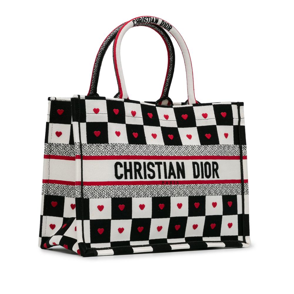 Christian Dior AB Dior White Canvas Fabric DiorAmour Medium D-Chess Book Tote Italy