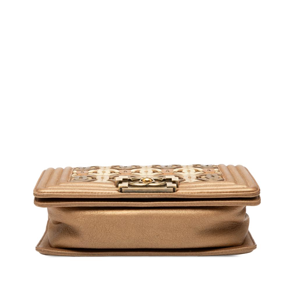 Chanel Brown Small Quilted Metallic Lambskin Interwoven CC Boy Flap Italy