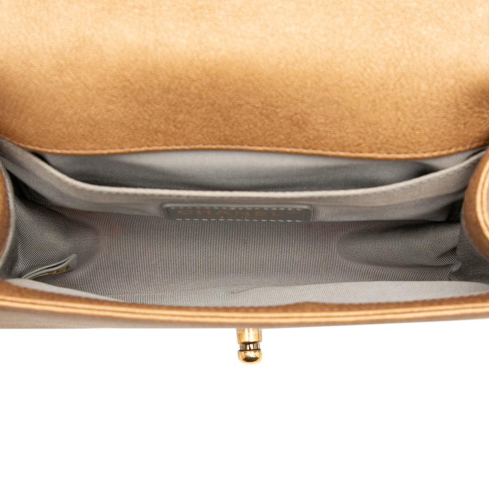 Chanel Brown Small Quilted Metallic Lambskin Interwoven CC Boy Flap Italy