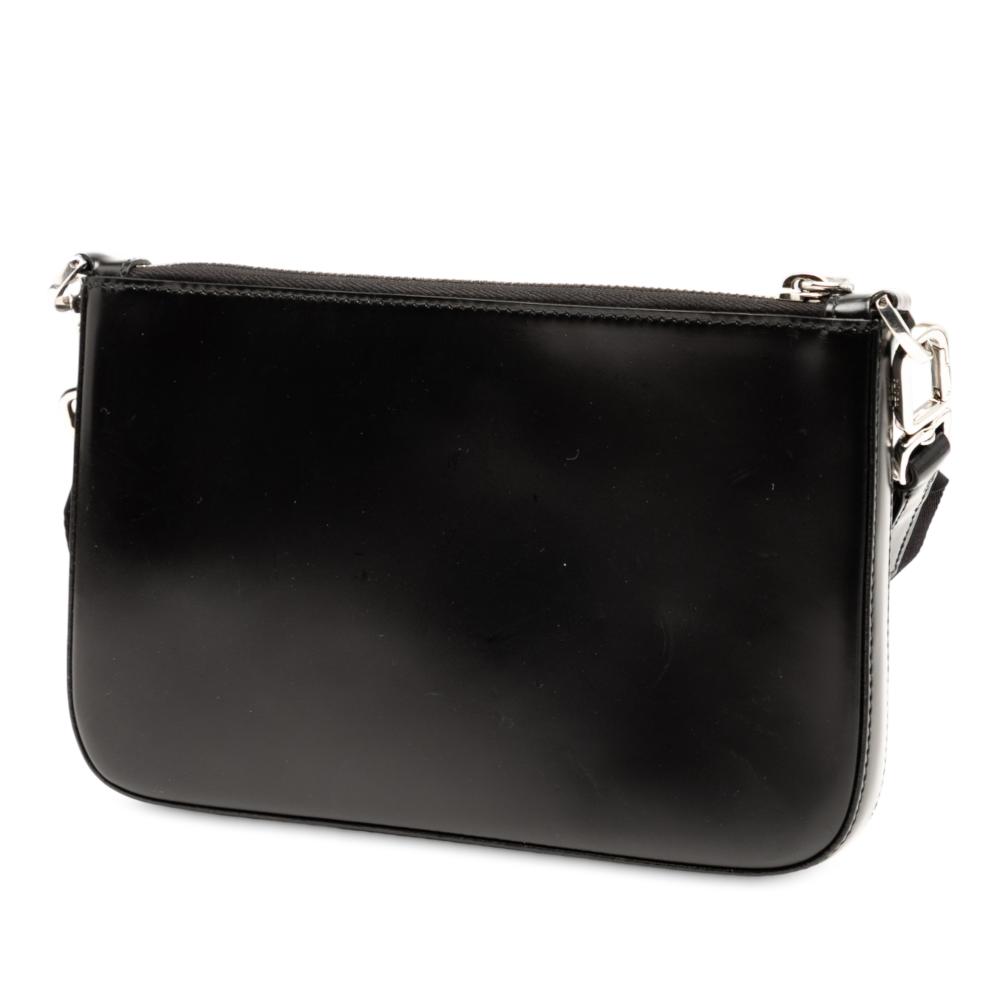 Prada B Prada Black Calf Leather Spazzolato Zip Top Crossbody Italy