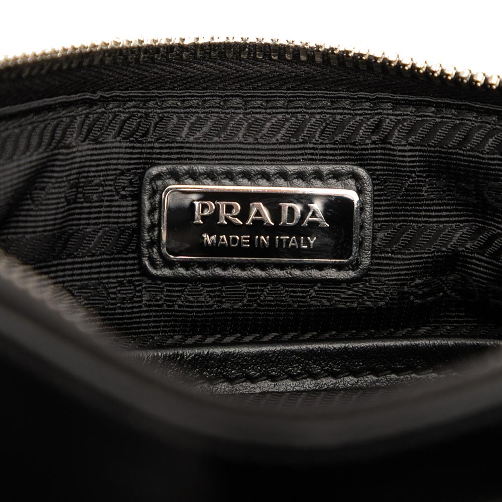 Prada B Prada Black Calf Leather Spazzolato Zip Top Crossbody Italy