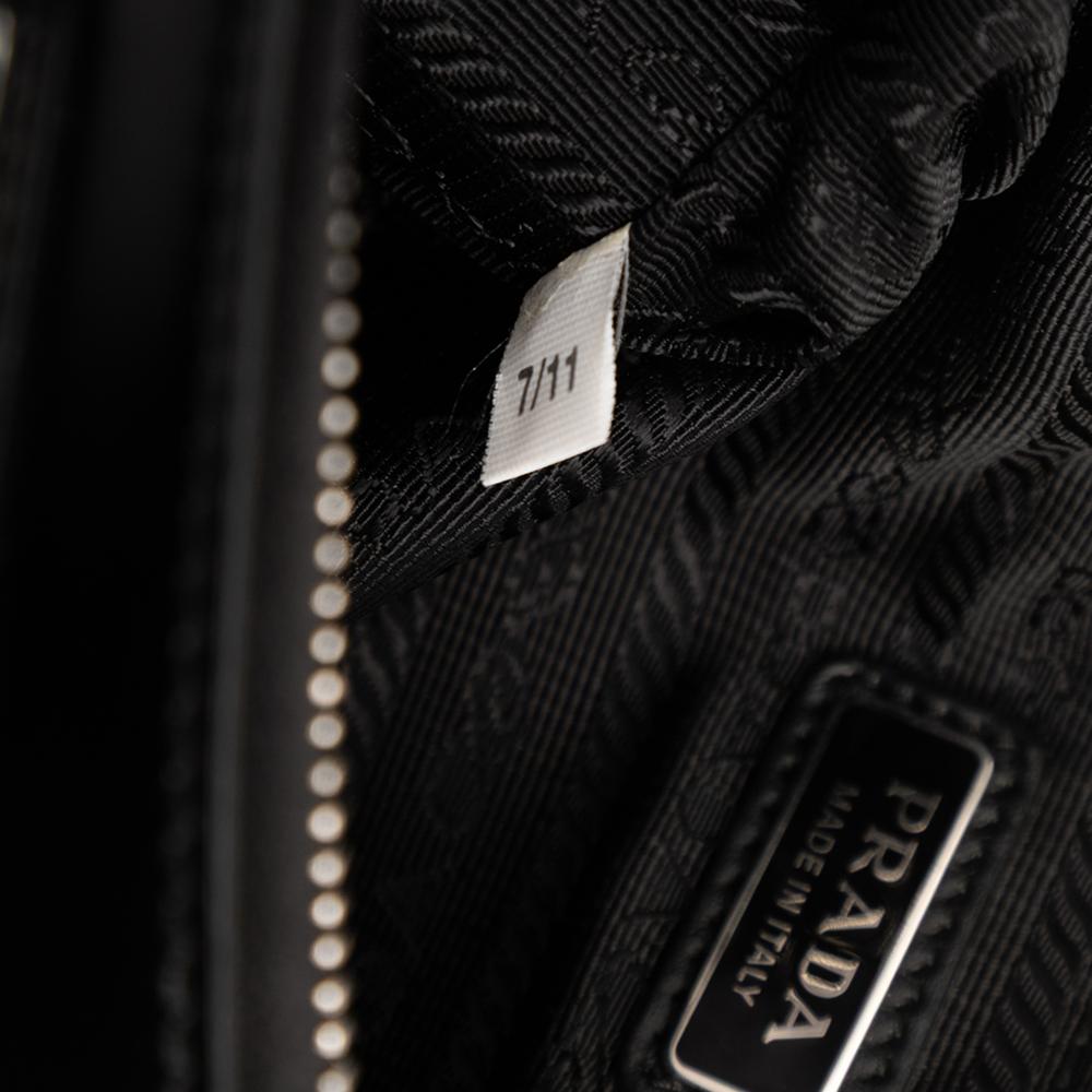 Prada B Prada Black Calf Leather Spazzolato Zip Top Crossbody Italy